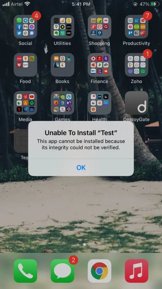 App Integrity Could Not Be Verified message